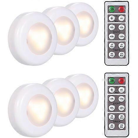 Round LED Cabinet Light with Remote Dimmable Timer, 6 Piece Set