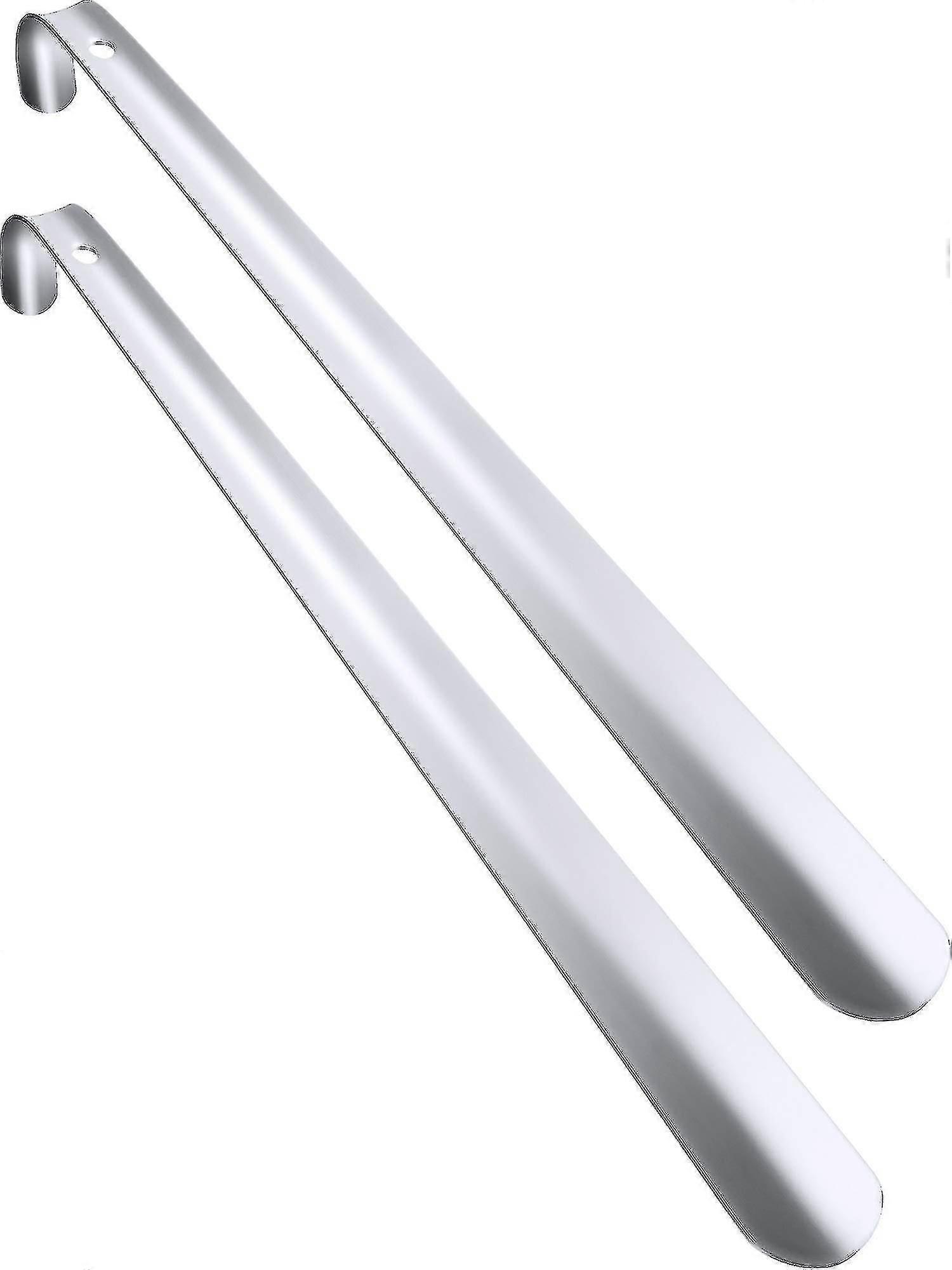 مجموعة من قطعتين من لبيسة الأحذية المصنوعة من الفولاذ المقاوم للصدأ بمقبض طويل وقبضة مريحة لكبار السن