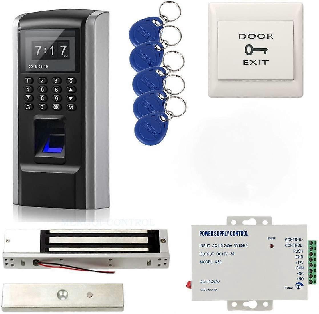 Full Kits Biometric Fingerprint RFID Password Access Control Systems + 600lbs Force Electric EM Magnetic Lock +110V Power Supply+5 Key Fobs