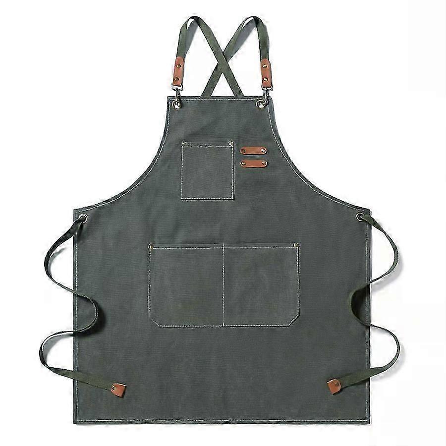 Tablier en toile robuste à dos croisé avec 3 poches pour hommes et femmes