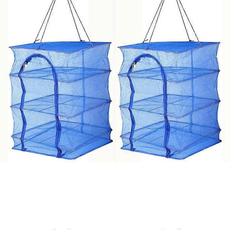 2pcs pieghevole 4 strati stendibiancheria per verdura pesce piatti rete appesa rete di essiccazione appesa, natur--blu