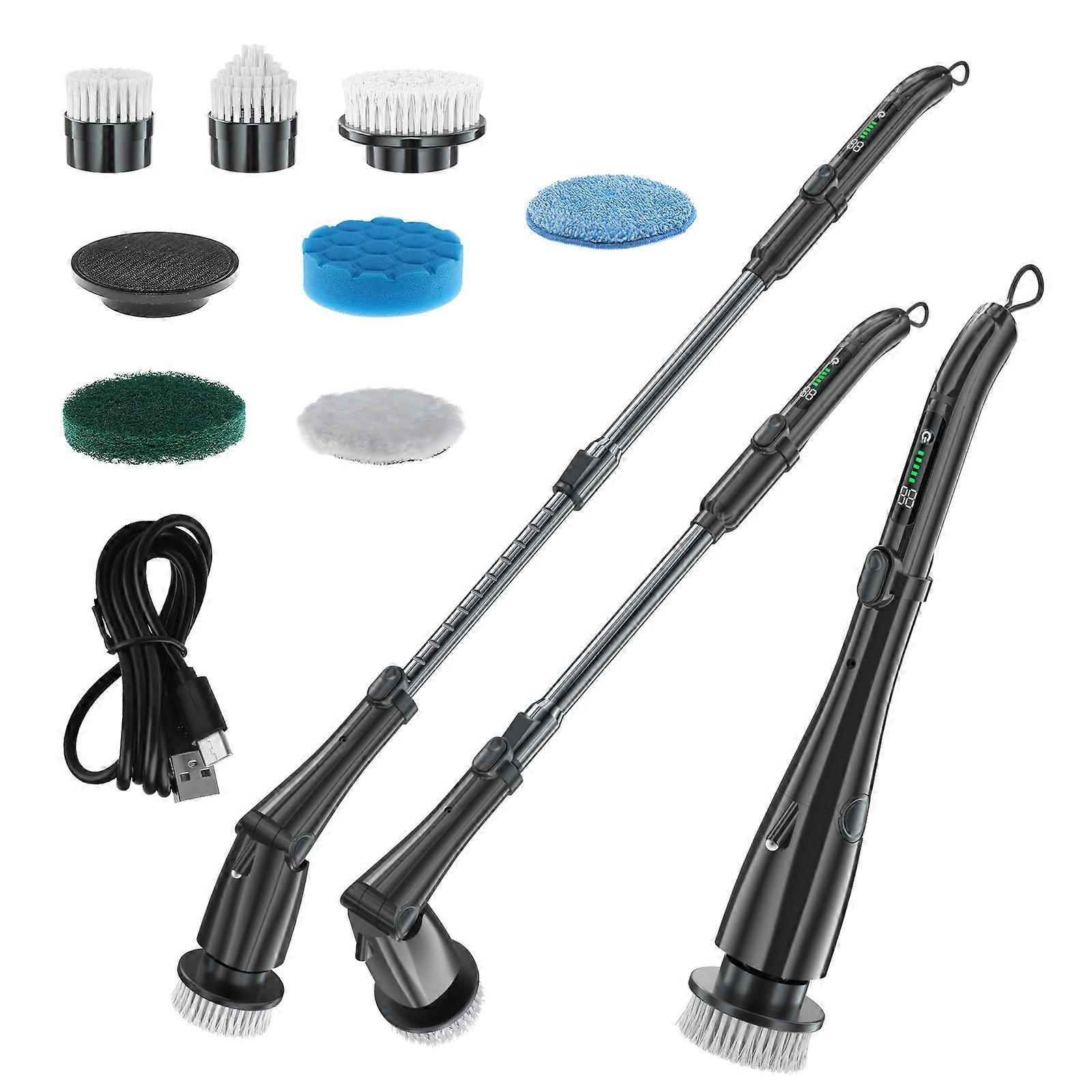 7.4V Electric Spin Scrubber Handheld Cordless Cleaning Brush Multi-Function Electric Cleaning Brush Kit(Black)