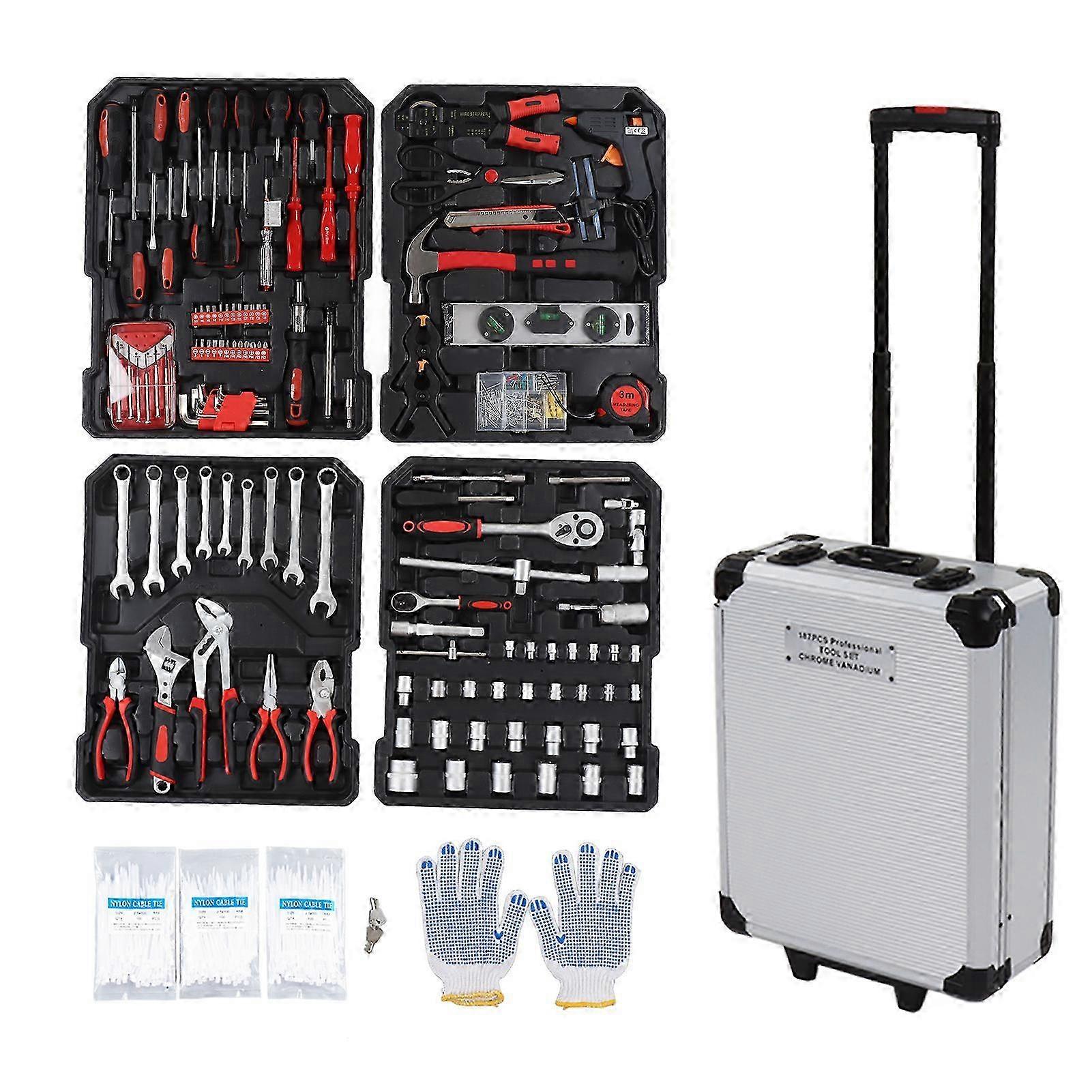 Repair Tool Combination Kit Chromium Vanadium Steel Mixing Tools For Mechanical Auto Home Maintenance Eu Plug 220v