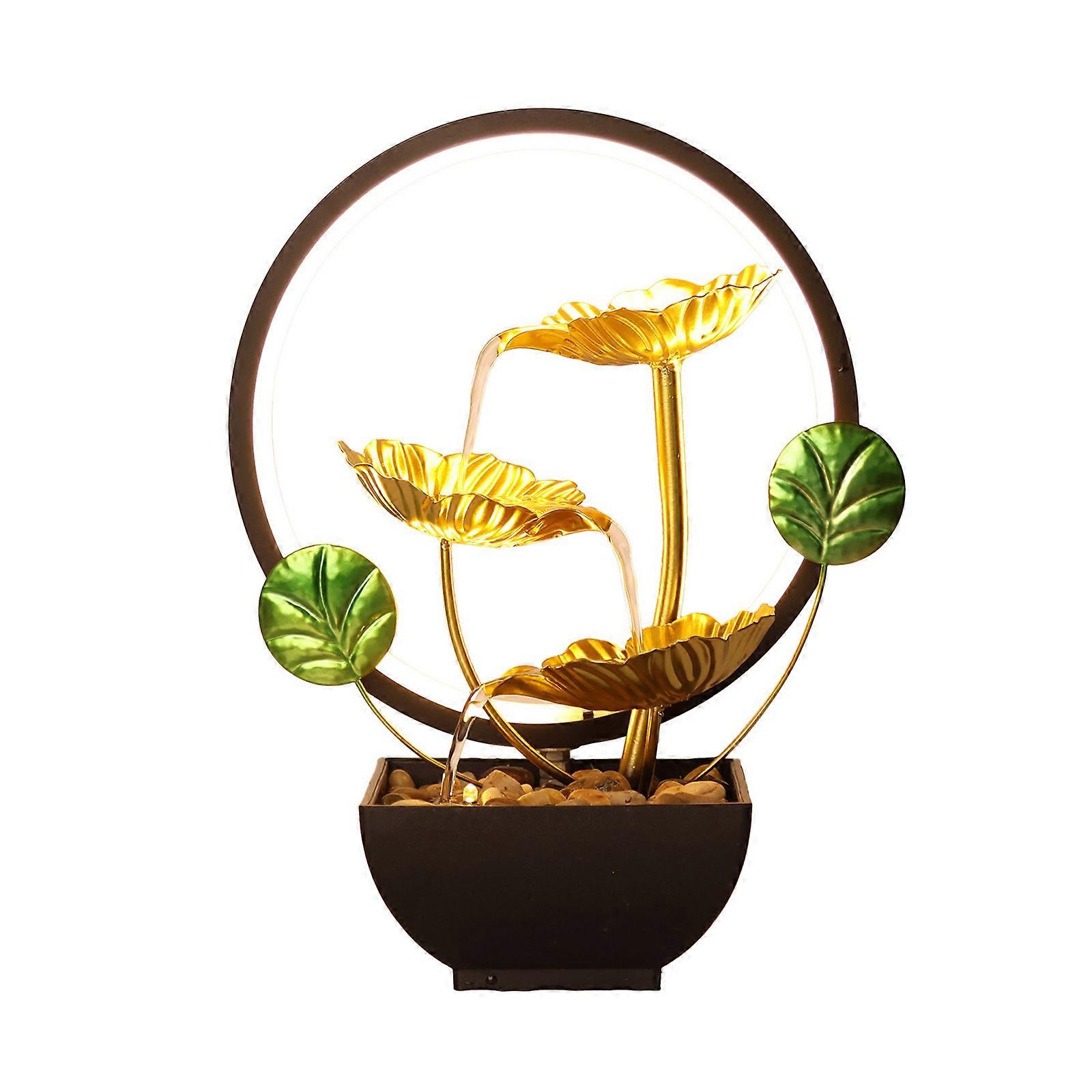 Table top Waterfall Fountain 3 Tiered Leaf with LED Light and River Stones for Tranquiled Home Office Decoration