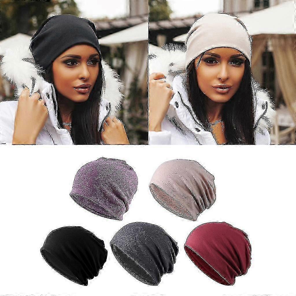 כובע כימותרפיה מרושל 5 חלקים כובע כימותרפיה חאקי + שחור + אפור + יין אדום + סגול KB