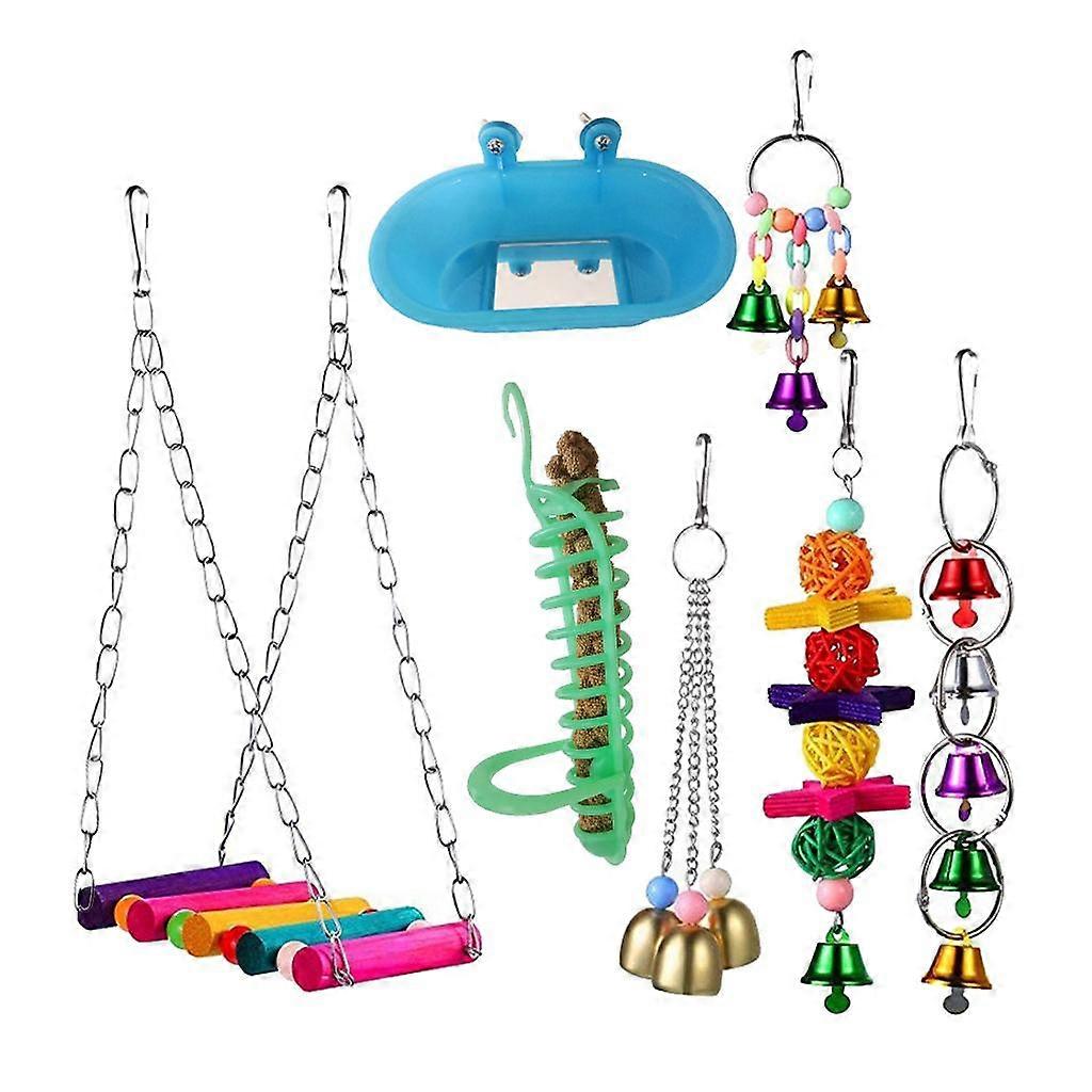 7 Pieces Pet Bird Foraging Chew Bell Set Parakeet Budgie