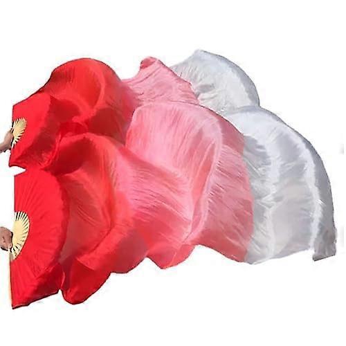 Professional Chinese Dance Fans - Handmade Faux Silk Bamboo Foldable Fans Set in Multiple Colors for Belly Dancing Performance (H-1 Red)