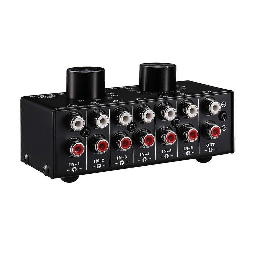 Powered 6 Way RCA Splitter Box 6 in 1 Out Composite Video Audio Distribution Duplicator for Wii, X-box, DVD, for