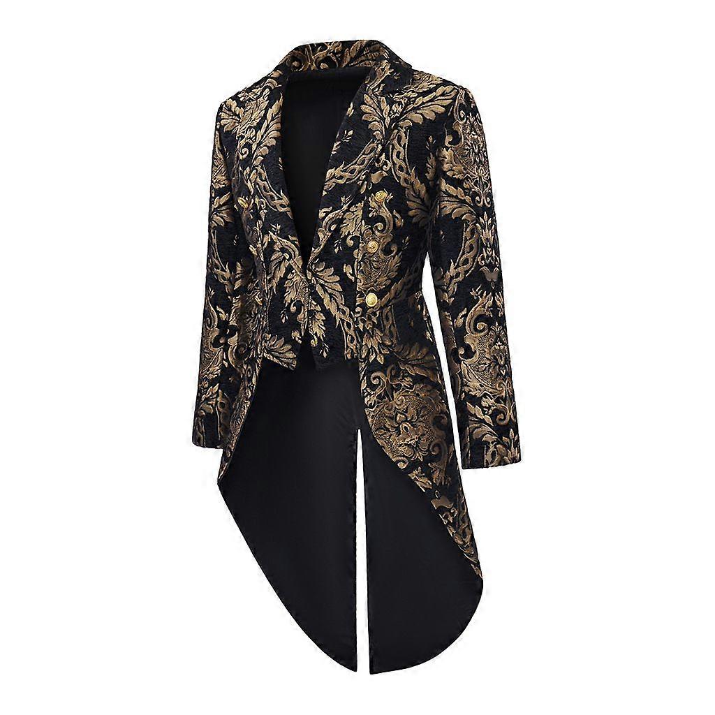 Men's Gothic Tailcoat Jacket Vintage Black & Gold Brocade Steampunk Tuxedo