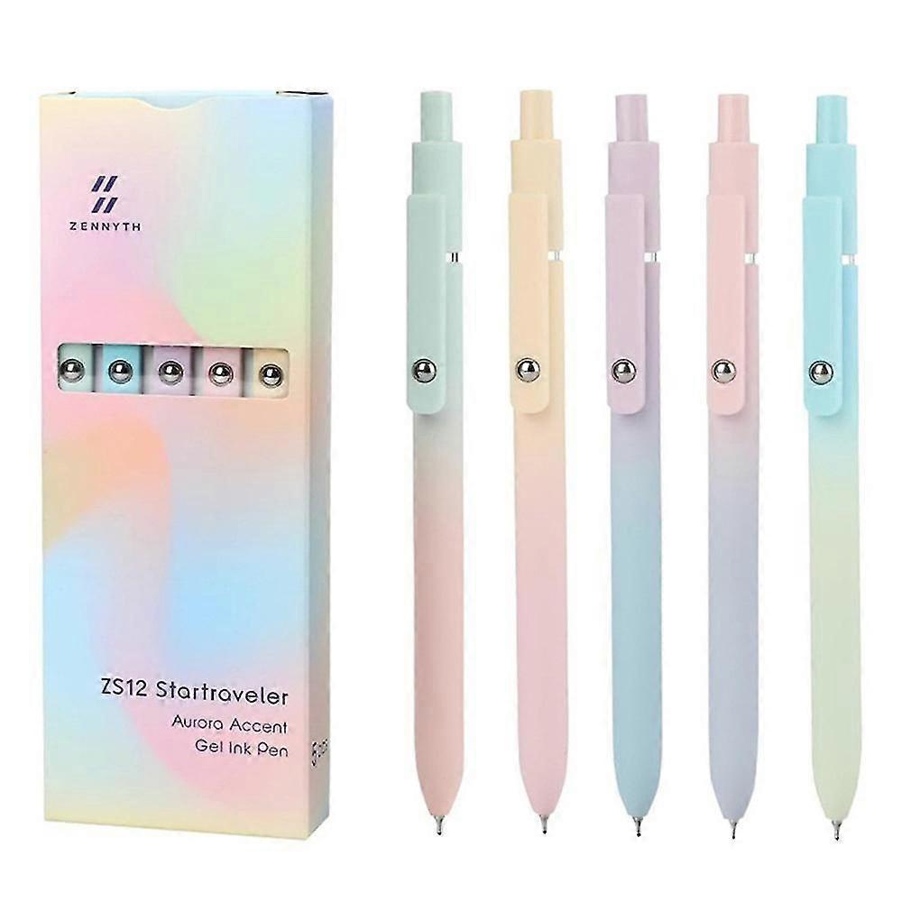 5-pack retractable gel ink pen black ink 0.5mm fine tip pen comfortable grip smooth writing with beautiful gradient barrel