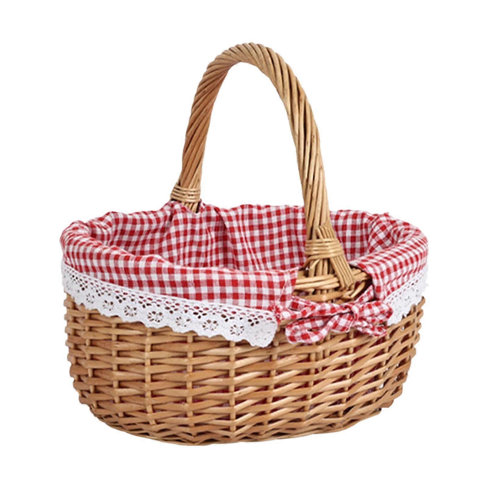 Picnic basket, storage solution, Handmade, basket for flowers and gifts with handle for home and garden, L red white