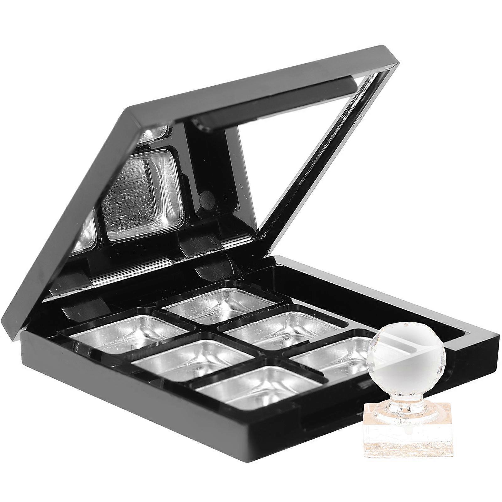 Refillable Empty Eyeshadow Palette with 6 Aluminum Pans and Brush Slot – Portable Cosmetic Organizer for Blush, Pigment, and Makeup Storage