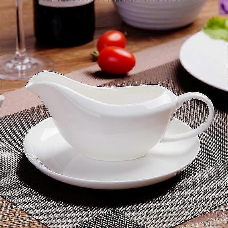 Gravy Boat With Saucer Stand, Ceramic Serving Saucer For Sauce Boat With Traydressings And Creamer, Large Handle, Microwave And Dishwasher Safe, 17 Oz