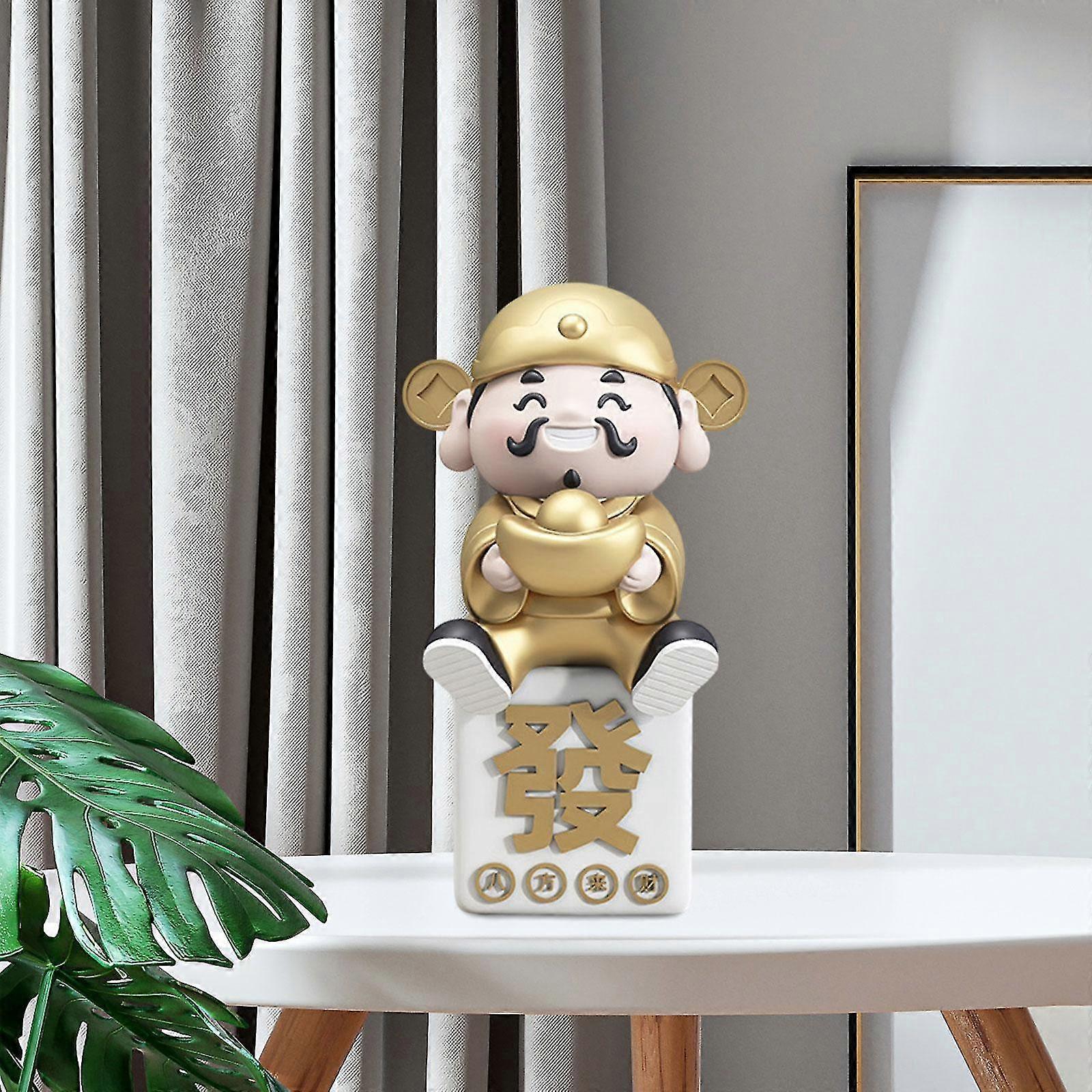 Chinese New Year and Birthday Gift Resin Sculpture of a Wealth God Statue for Festival Office Party Desktop Ornament