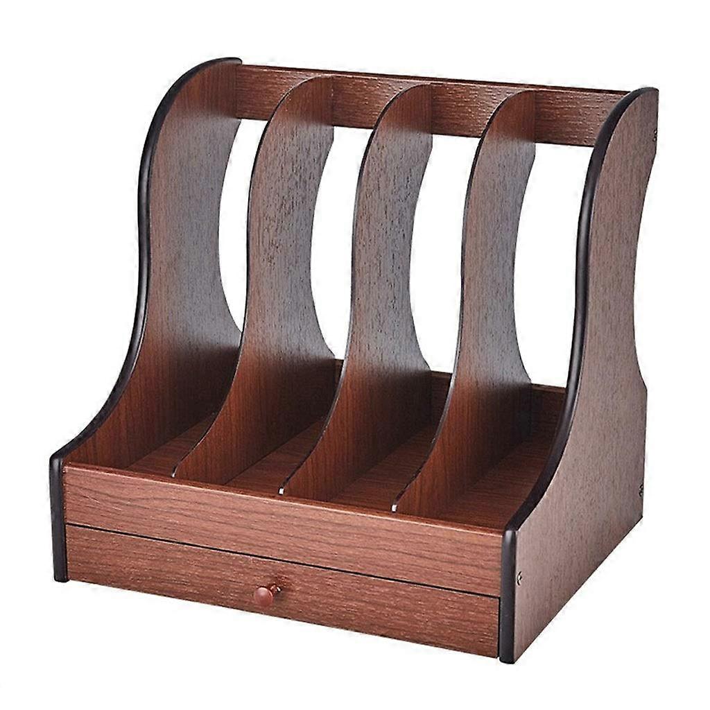 File Organizer Wooden File Rack Desktop Office File Storage Box File Sorter with Multiple Compartments and Natural Finish