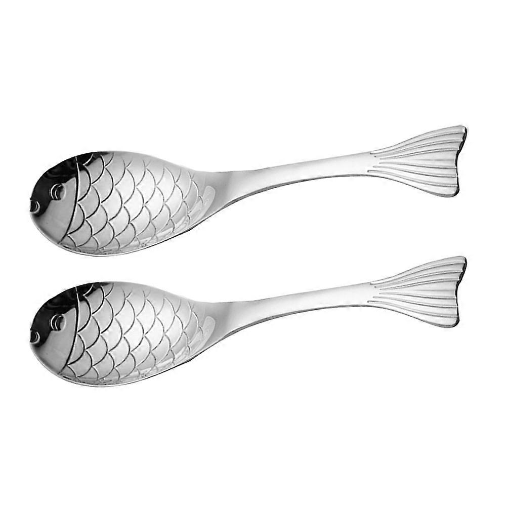 Fish Shaped Stainless Steel Soup Spoons Set of 2 Elegant Dining Tableware for Soup, Porridge, Desserts and Grains