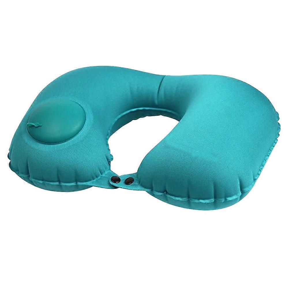 U Shaped Neck Pillow with Automatic Inflator – Comfortable Travel Pillow for Airplane & Bus – Blue Cervical Cushion for Long Journeys – Relieves Neck