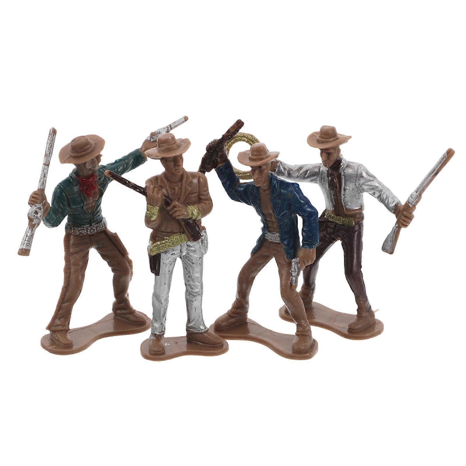 4pcs Western Cowboy Figures for Wild West Parties – Miniature Statues for Home Decor & Table Centerpieces – Detailed Artisan Crafted Models