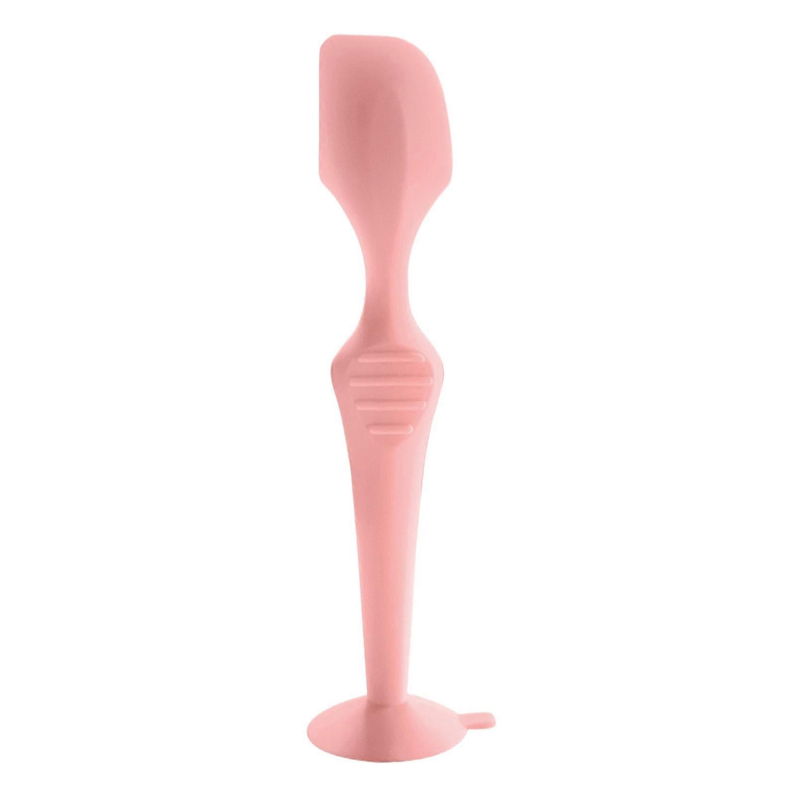 Gentle Application Baby Diaper Cream Spatula Soft Silicone Handheld Scraping Spoon with Suction Base Enjoy Easy Use  Pink