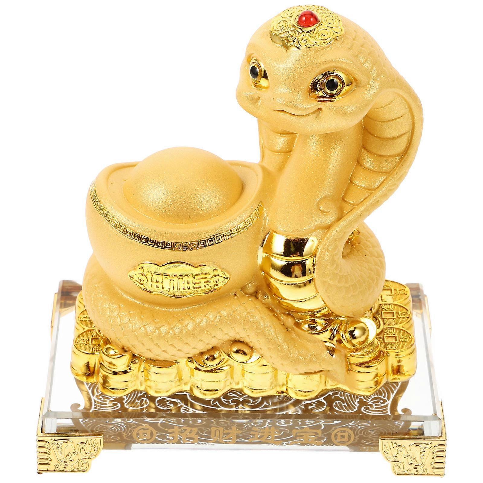 Chinese Animal Zodiac Figurines Golden Resin Snake Decorative Table Decor For Office Decorators Year of the Snake 2025 1Pcs