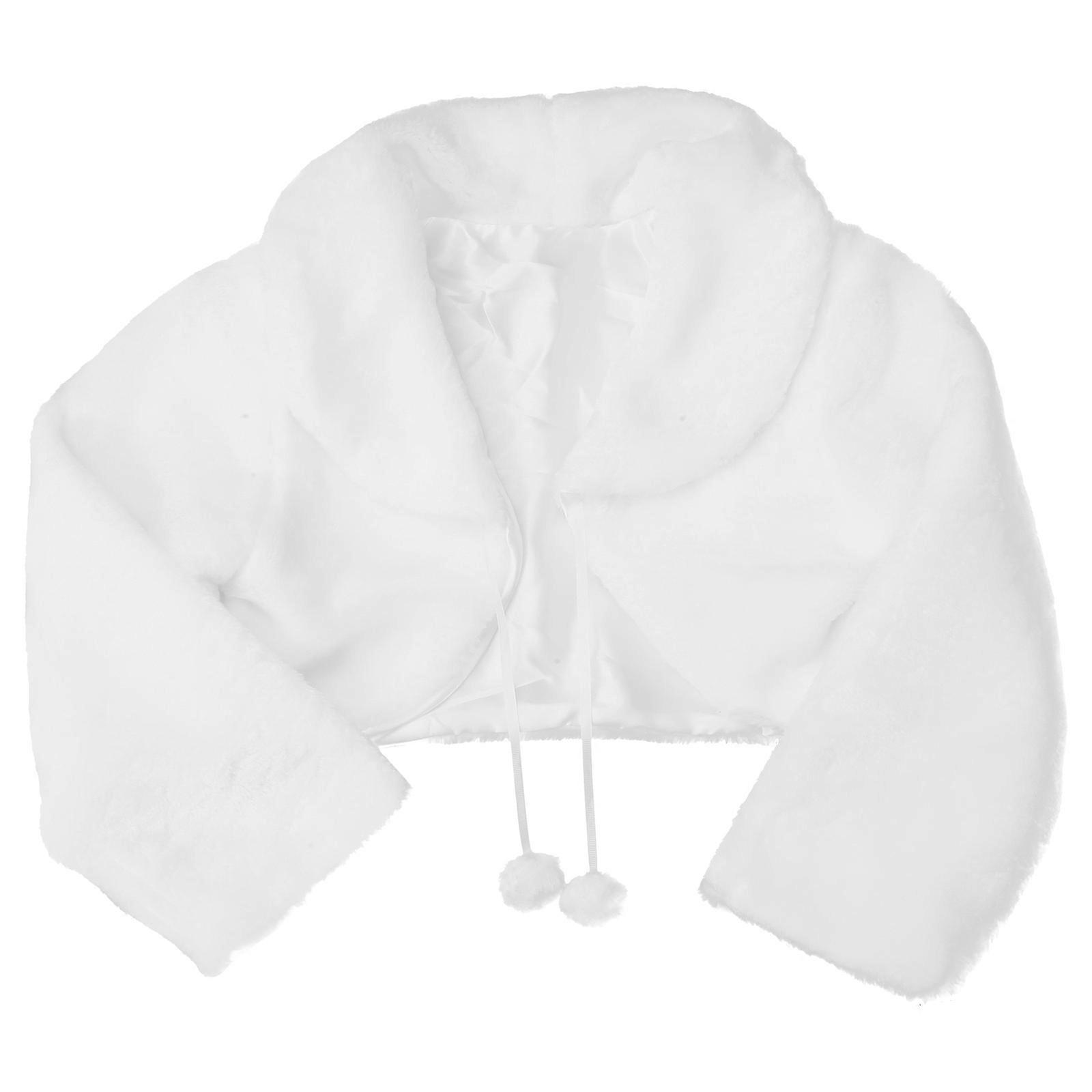 Warm Plush Flower Tippet Coat for Autumn Winter – Stylish Shawl Cape for Wedding, Party, and Performance – White, XL