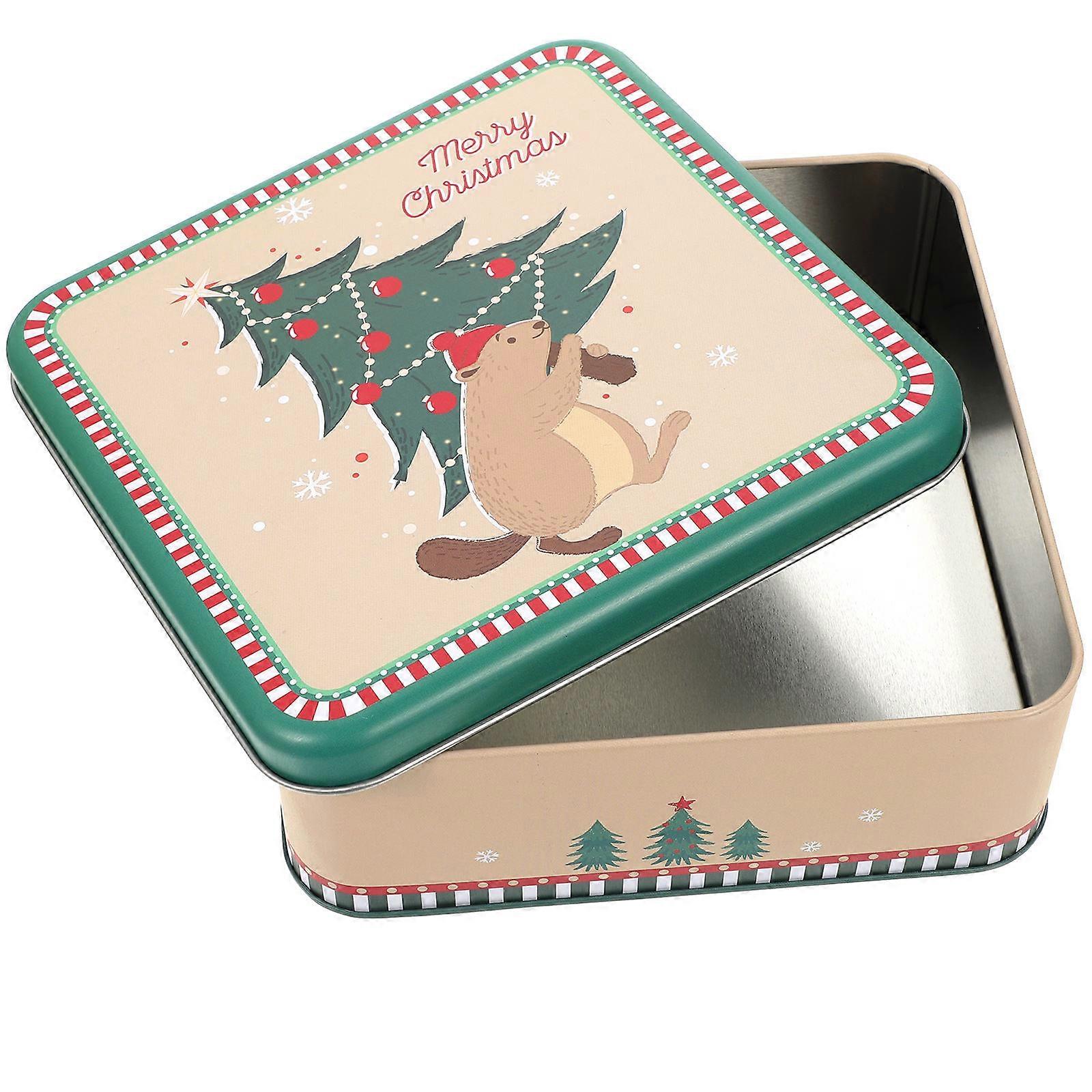 Portable Christmas Candy Storage Iron Box with Xmas Theme, Durable Case for Biscuits, Chocolates, Lollipops, Festive Decoration for Home, School,