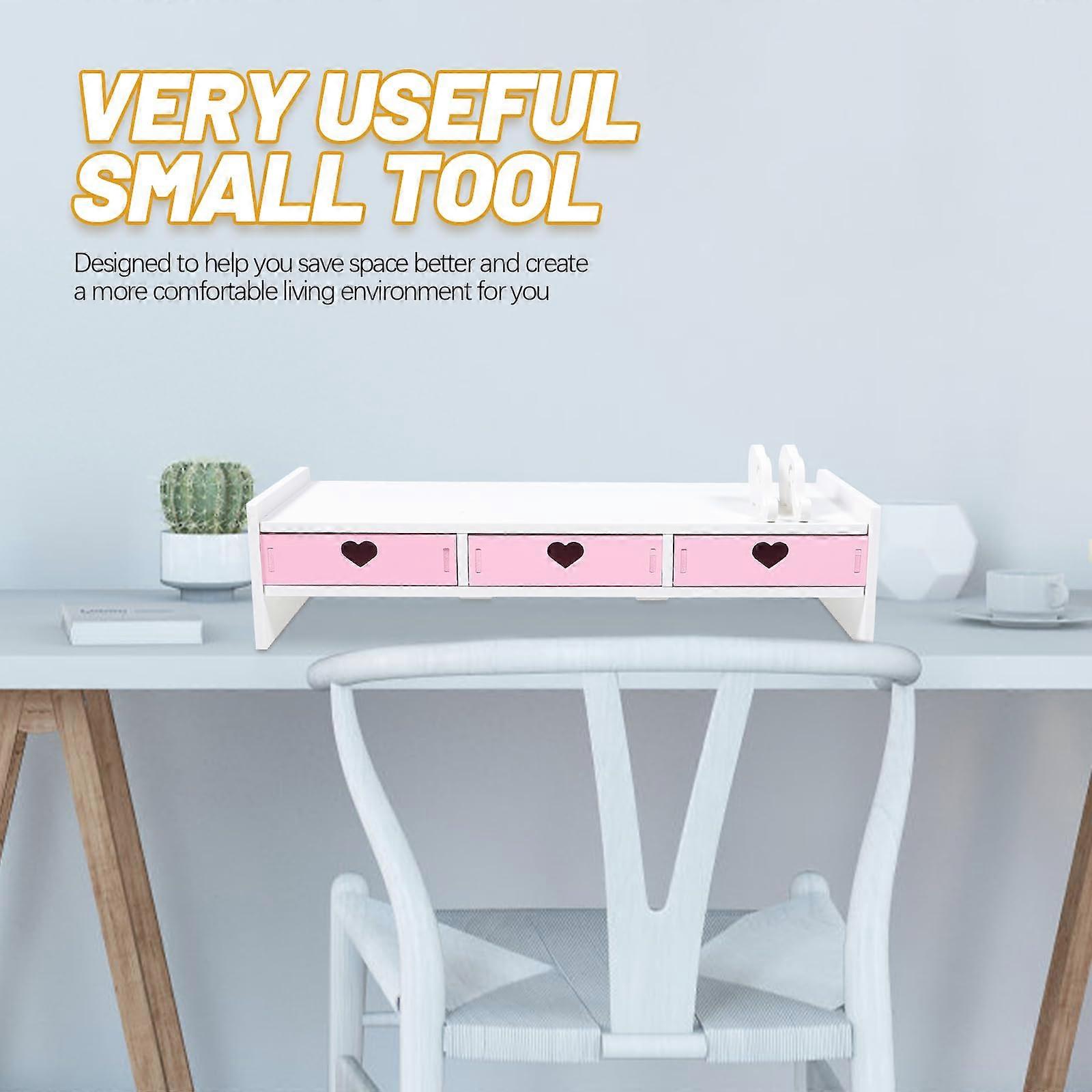 Pink Monitor Stand with Storage, Wooden Monitor Stand with Storage for Desk Small Monitor Stand TV Stand Computer Stand Desk Shelf