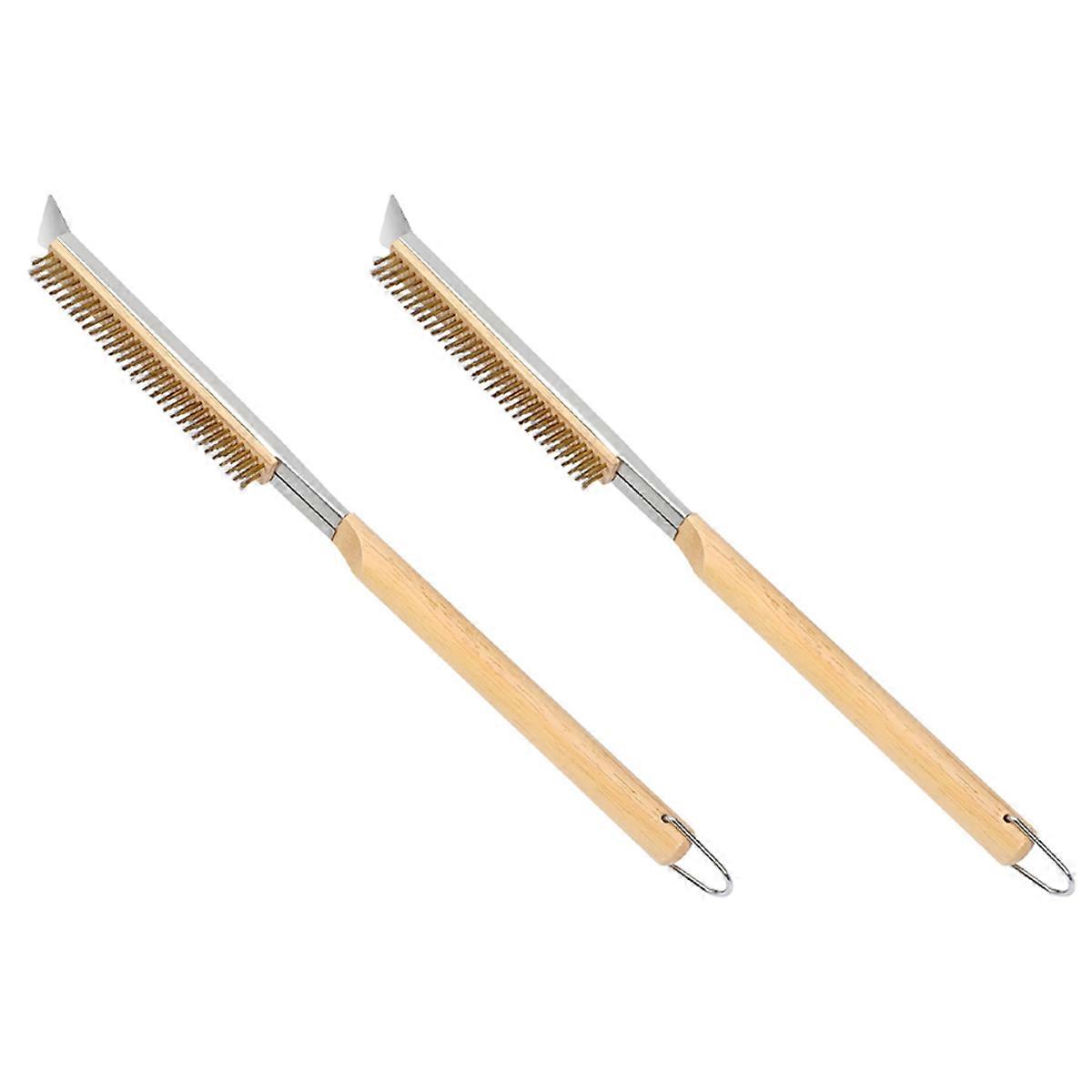 2pcs 21Inch Pizza Oven Brush with Scrapers, Copper Wire Pizza Stone Cleaning Brush for BBQ Grill Cle