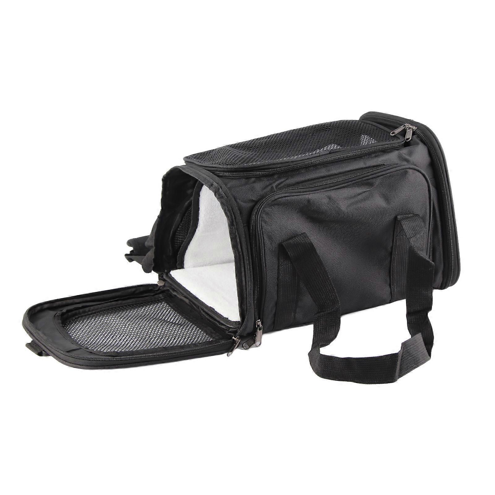 Pet Travel Carrier Foldable Expandable Breathable Mesh Large Space Cat Carrier for Outdoor Travel Black, Black Edge 
