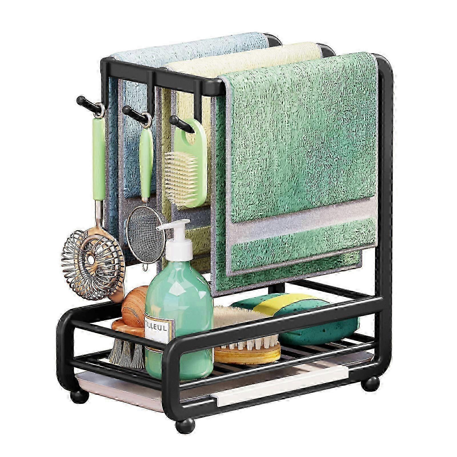 بالوعة المطبخ العلبة منظم الكربون الصلب الحائط أو كونترتوب منشفة رفوف حامل الإسفنج مع قابل للإزالة بالتنقيط صينية تنظيم المطبخ و Stora