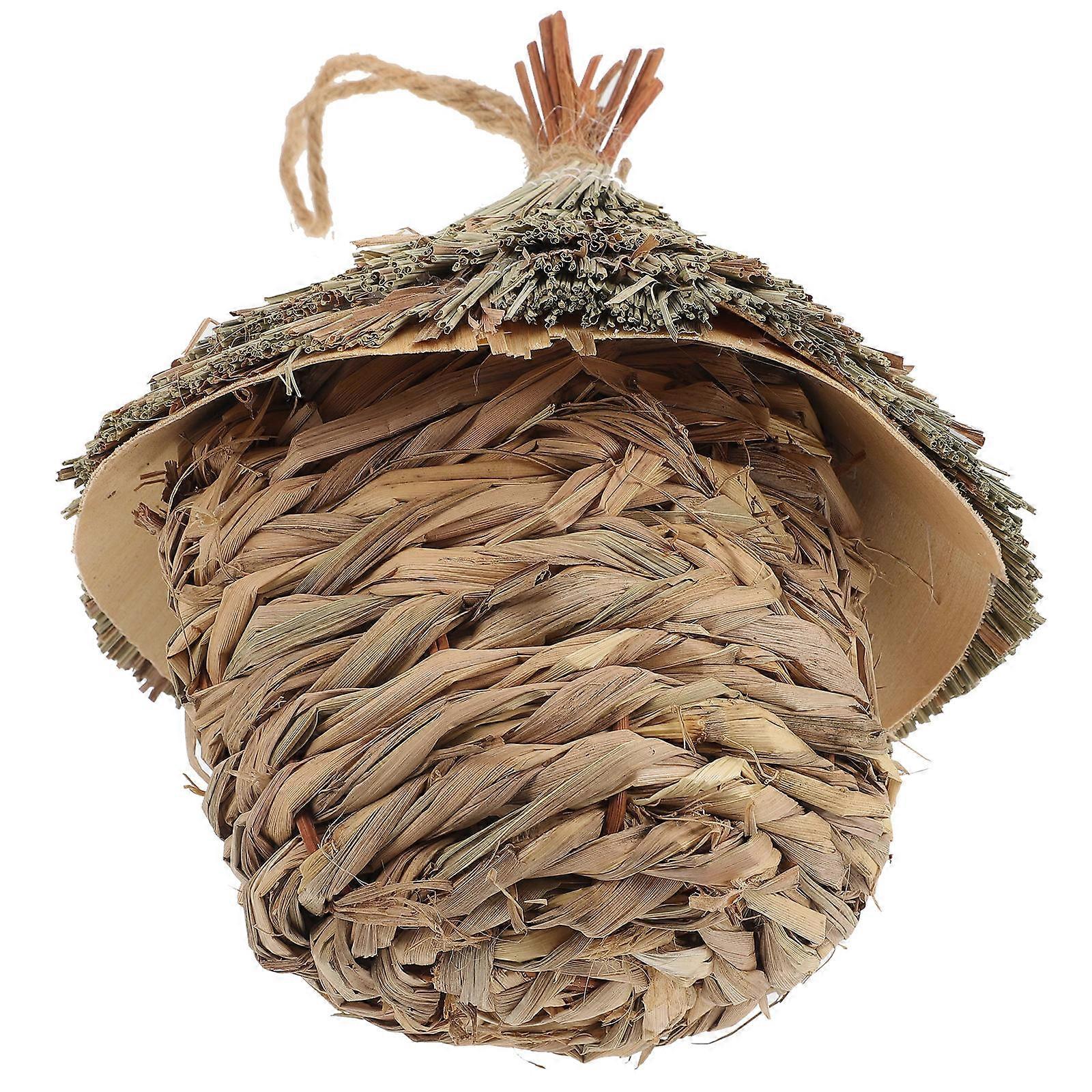 Durable Wear Resistant Parrot Nest Straw Bird House – Natural Handmade Hanging Bird Cage Accessory for Garden & Backyard Decoration