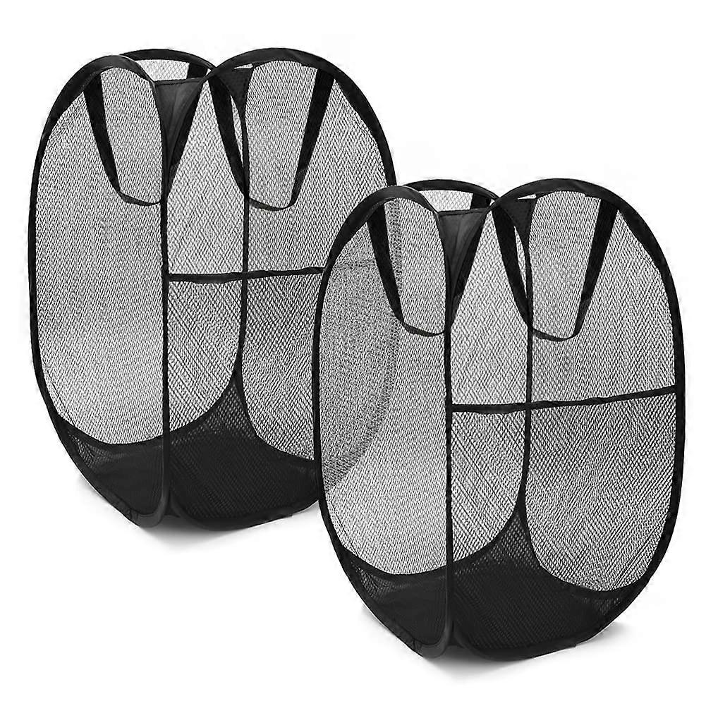 Laundry Baskets, 2 Pack Black, Pop Up, Foldable Mesh with Handles