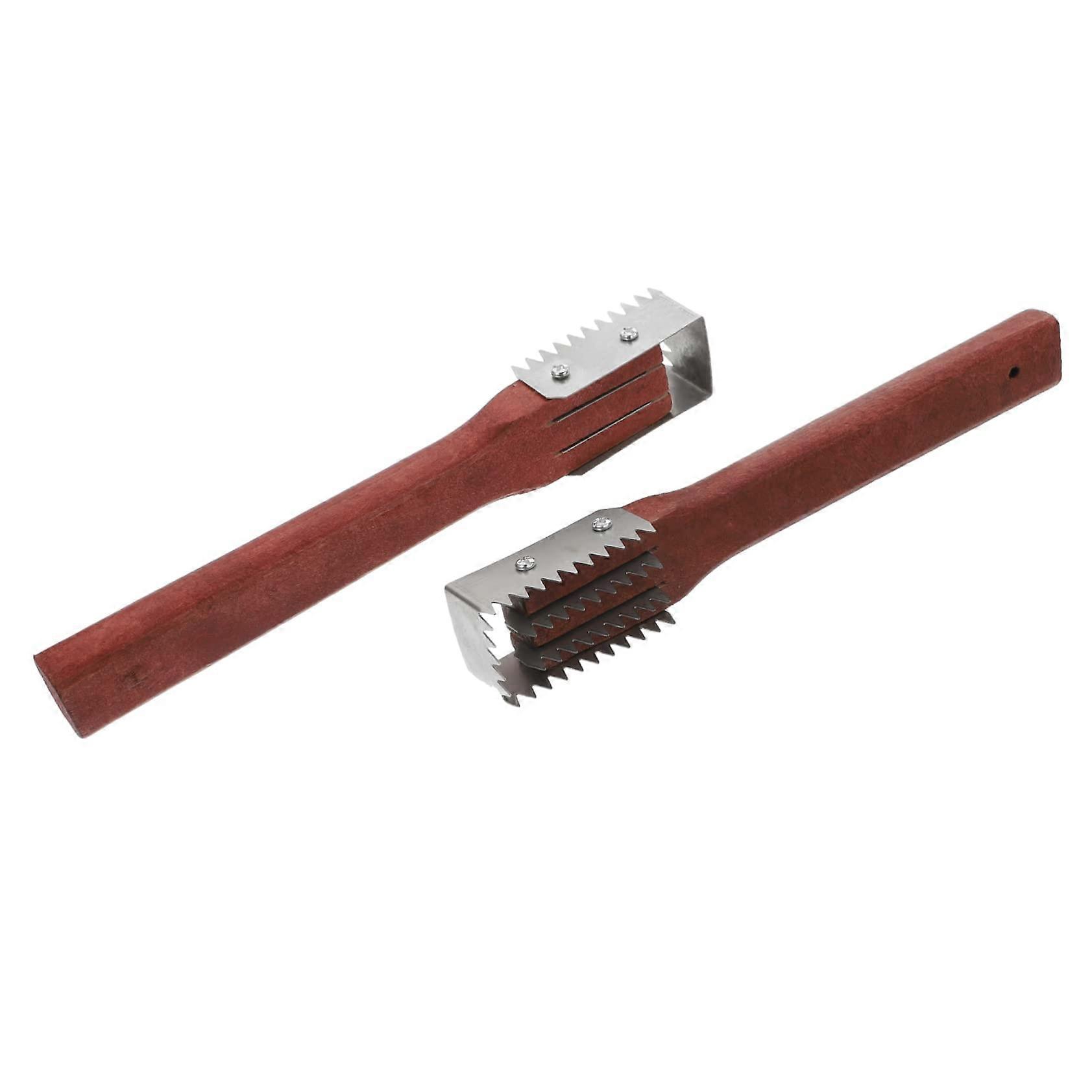 Fish Scale Slicer Peeler Set - 2 Red Wood Serrated Fish Descalers with Swivel Design for Easy Fish Cleaning