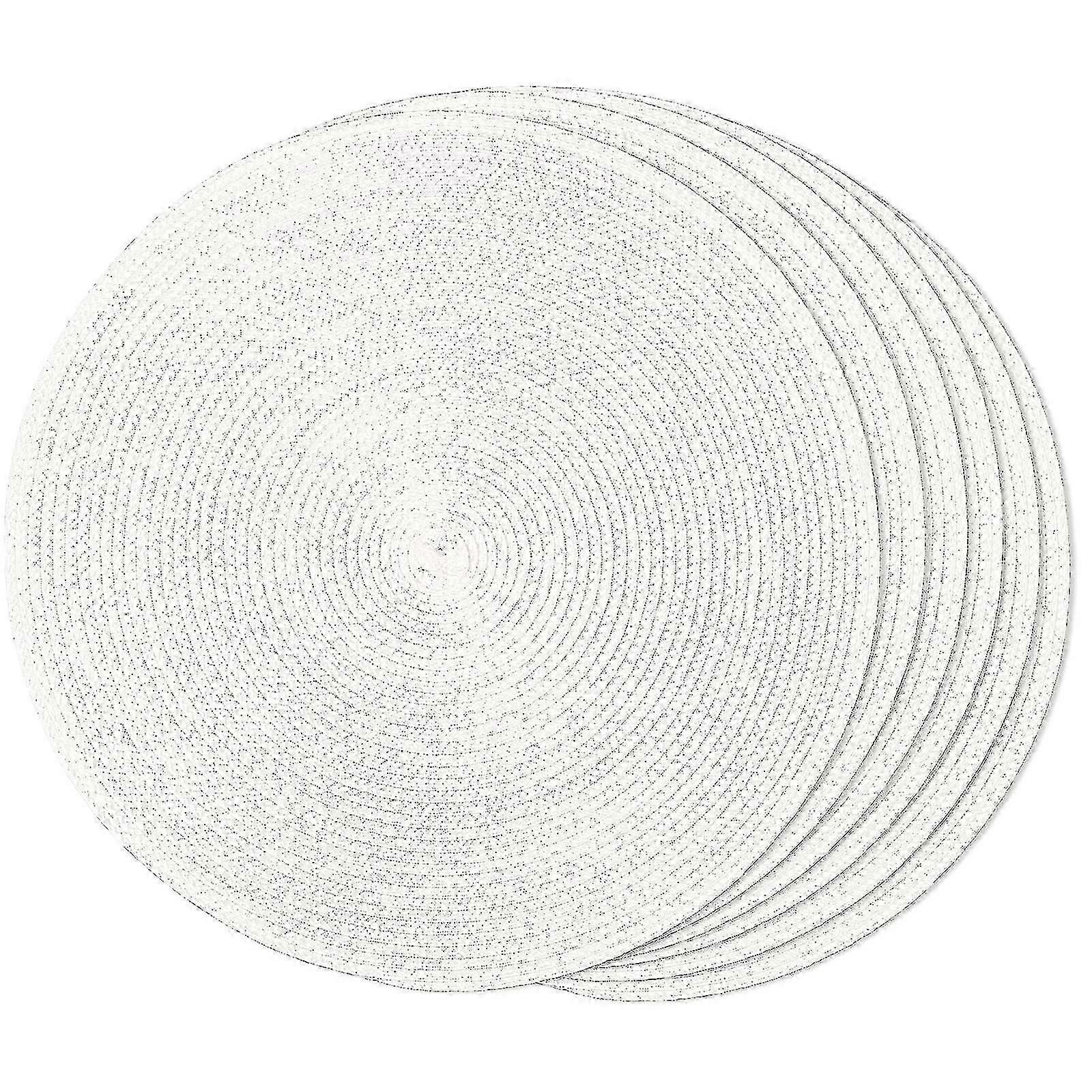 طقم مفارش دائرية منسوجة من 6 حصائر طاولة غير قابلة للانزلاق (أبيض، 15 بوصة)