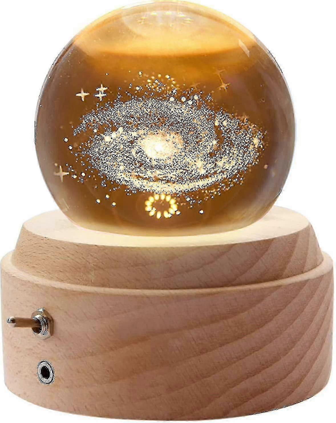 Rotating Crystal Ball Music Box with Wooden Base, Night Glow Projection for Valentine's Day and Other Celebrations