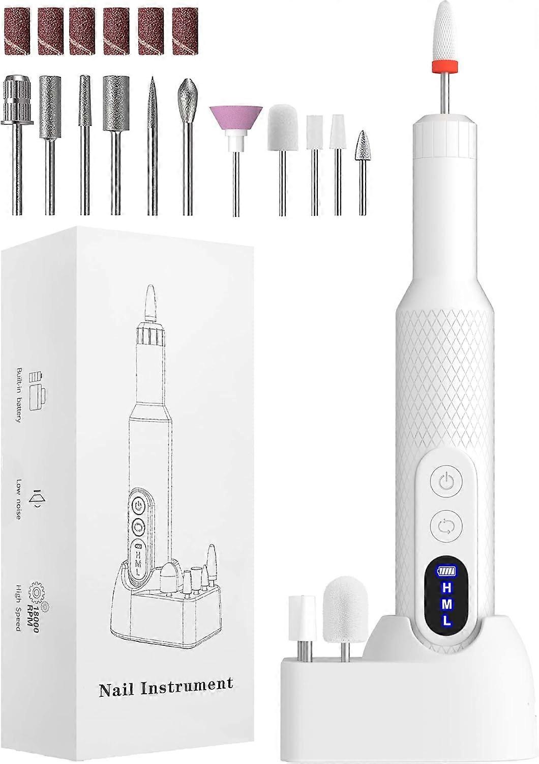 Electric Nail File with Rechargeable Base, 12 Drill Bits, Adjustable Speed