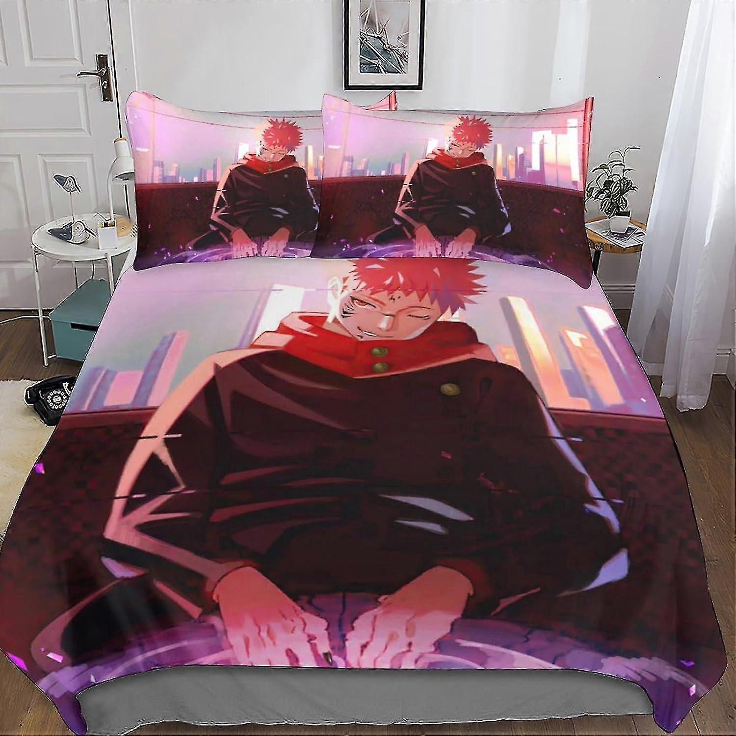 Conjunto de Cama de Impressão Digital 3D Anime com Fronha e Capa de Edredom - Microfibra Macia Conjunto de 3 Peças com Fecho de Zíper