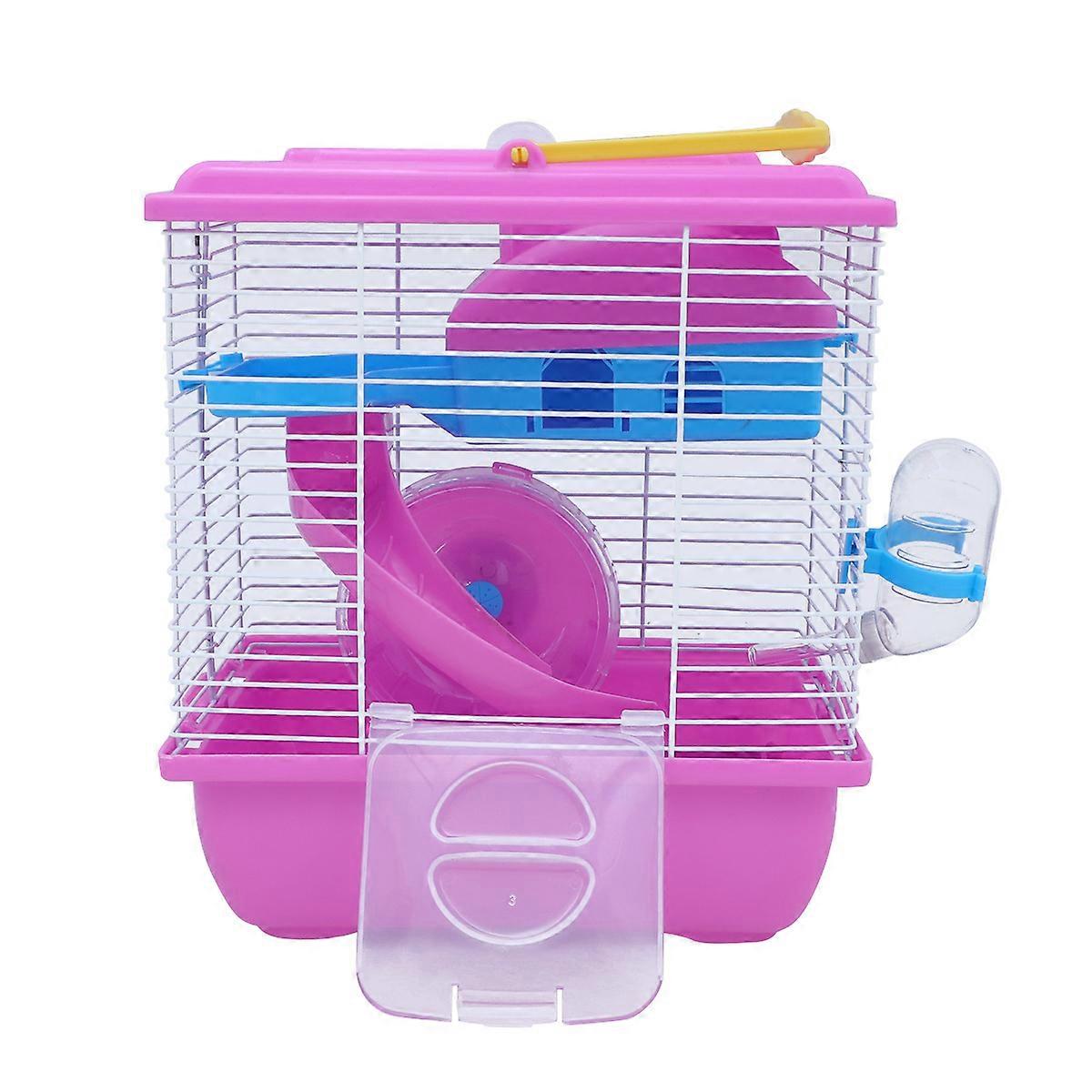 Double Layer Hamster Cage for Small Pets, Portable Chinchilla House, Multifunctional Acrylic Villa for Eating, Sleeping, and Playing, Pink Design