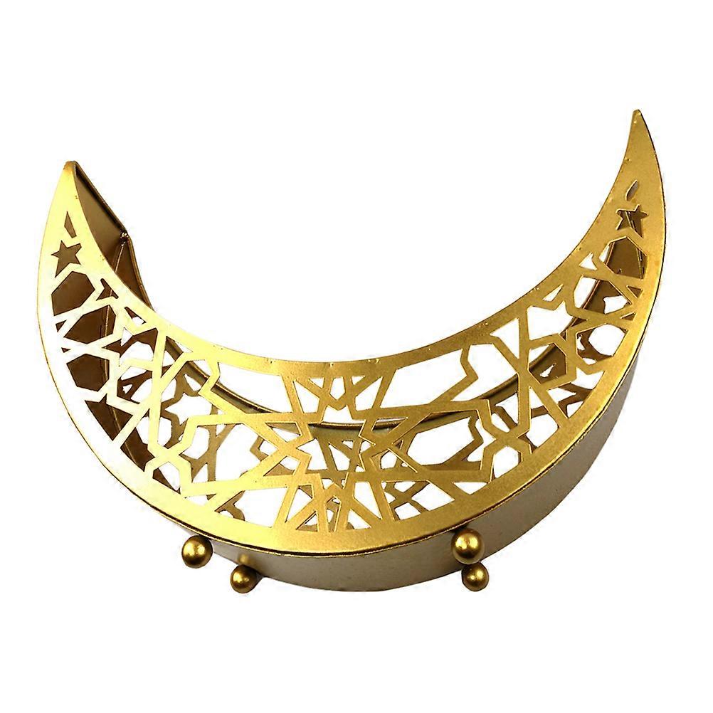 Drainage Design Fruit Tray Eid Mubarak Parties Moon Shaped Golden 30X21X8CM 1Set