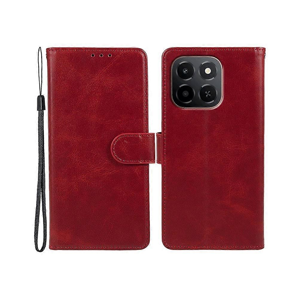 Compatible For Honor X6c 4G Case Calf Texture PU Leather Wallet Phone Cover with Wrist Strap