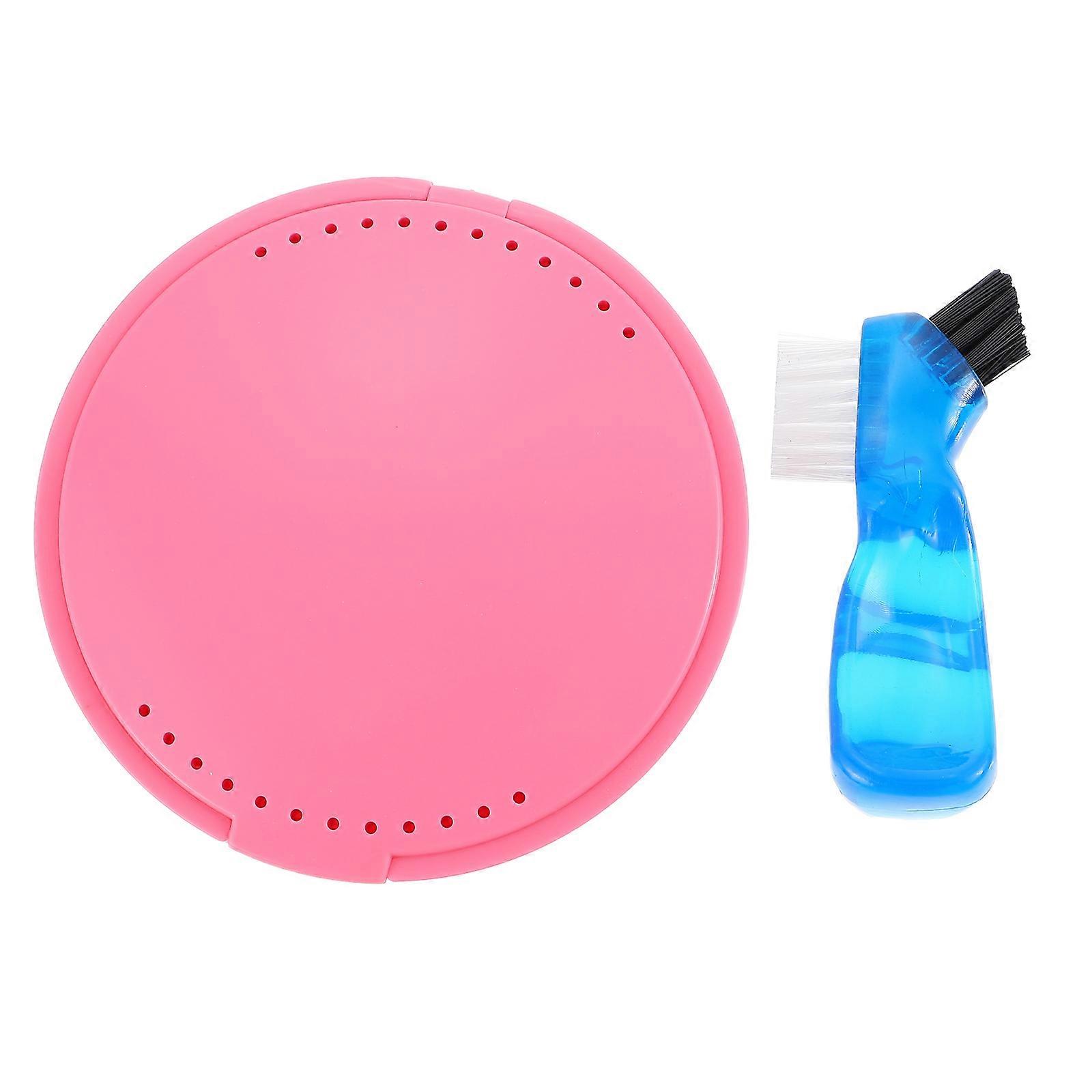 Toothbrushes Storage Covers Round Denture Box Elders Daily Use Blue Plastic 1Set