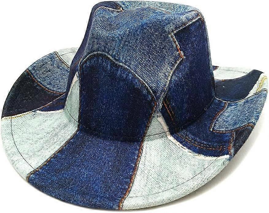 2025 Τελευταίο μοντέλο καουμπόικο καπέλο για γυναίκες Δυτικά καπέλα καουμπόισσας Γυναίκες μπλε τσόχα ευρύ
