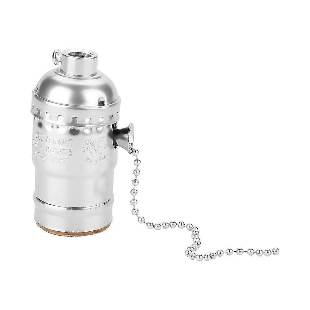 Lamp Holder E27 Vintage Pull Chain, Silver Finish, E27 Socket, Metal Vintage Style Light Fixture