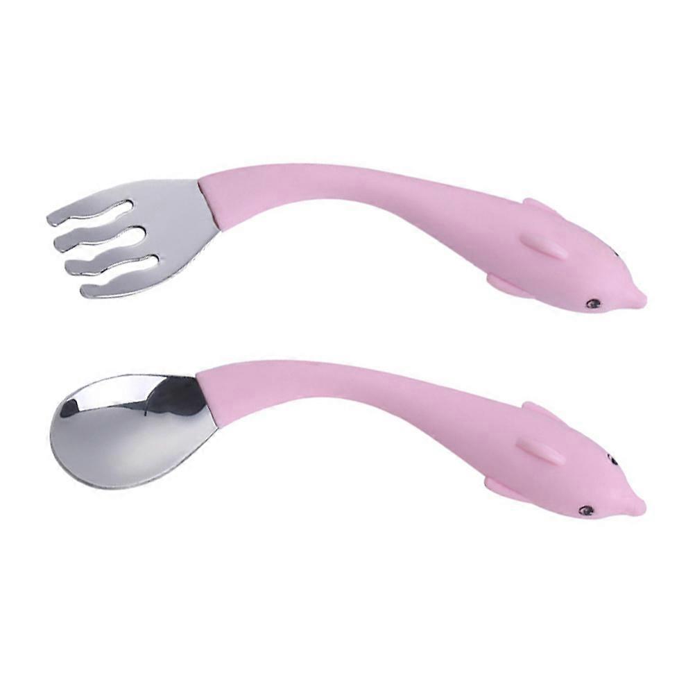 1 Set Stainless Steel Spoon and Fork for Baby Dinning Training Tableware