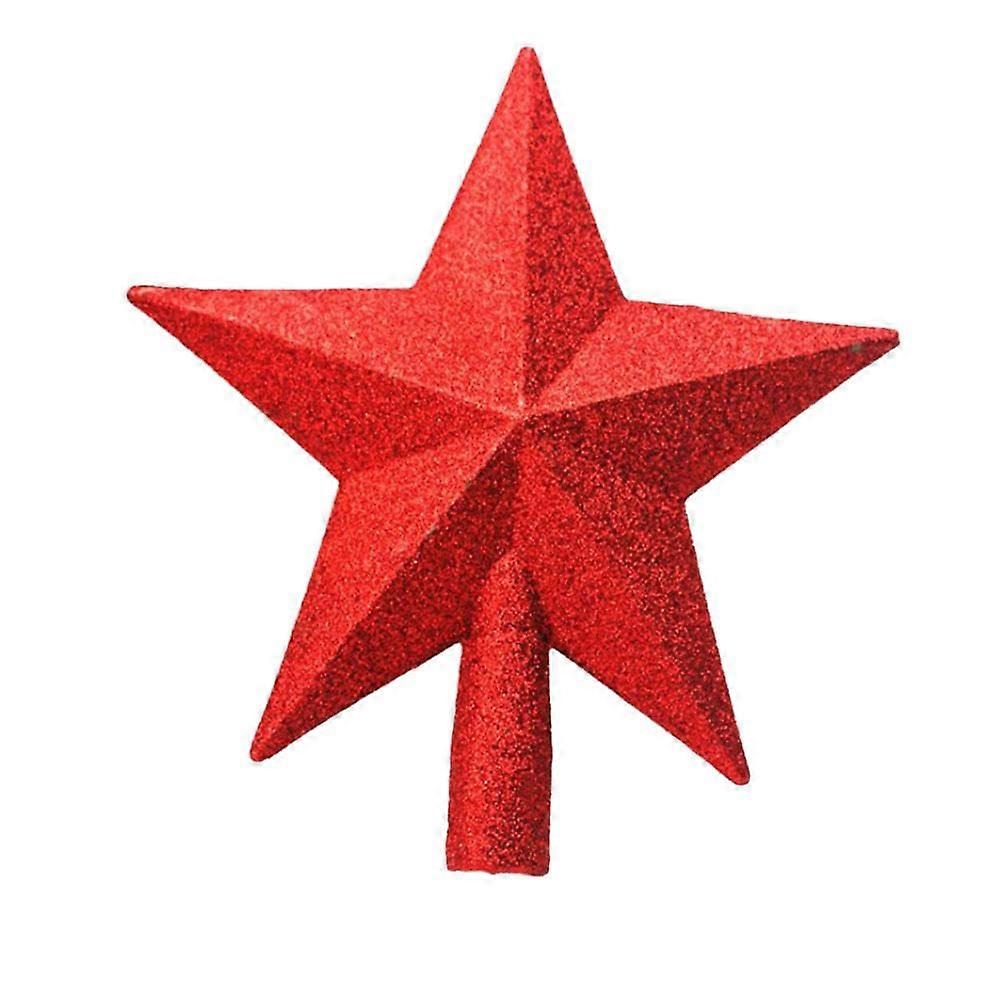 Christmas Tree Topper 20cm Poinsettia Design Five Pointed Ornament Shiny Gold Powder Finish Red 1 Piece