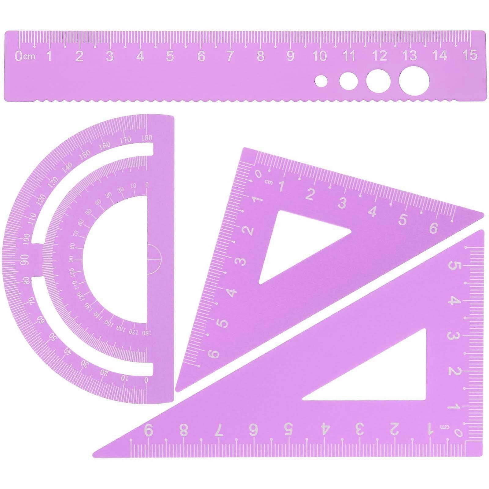 Teaching Ruler Protractor Measuring Drawing Geometry Tool Student School Use Purple 0.1X2.4X16CM 4Pcs