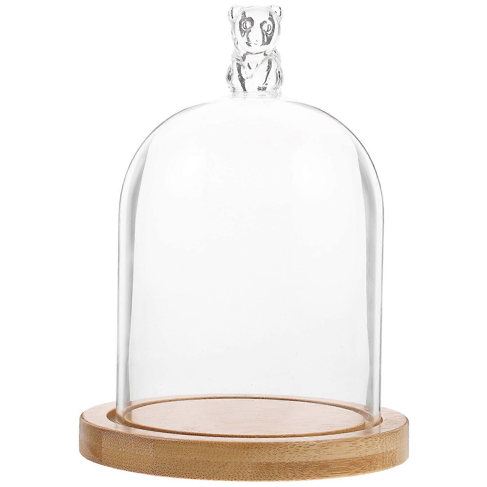 Clear Glass Dome with Wooden Base for Preserved Flowers – DIY Craft Display Cover, Bear Shape Decorative Bell Jar for Home Decor & Gift Ideas