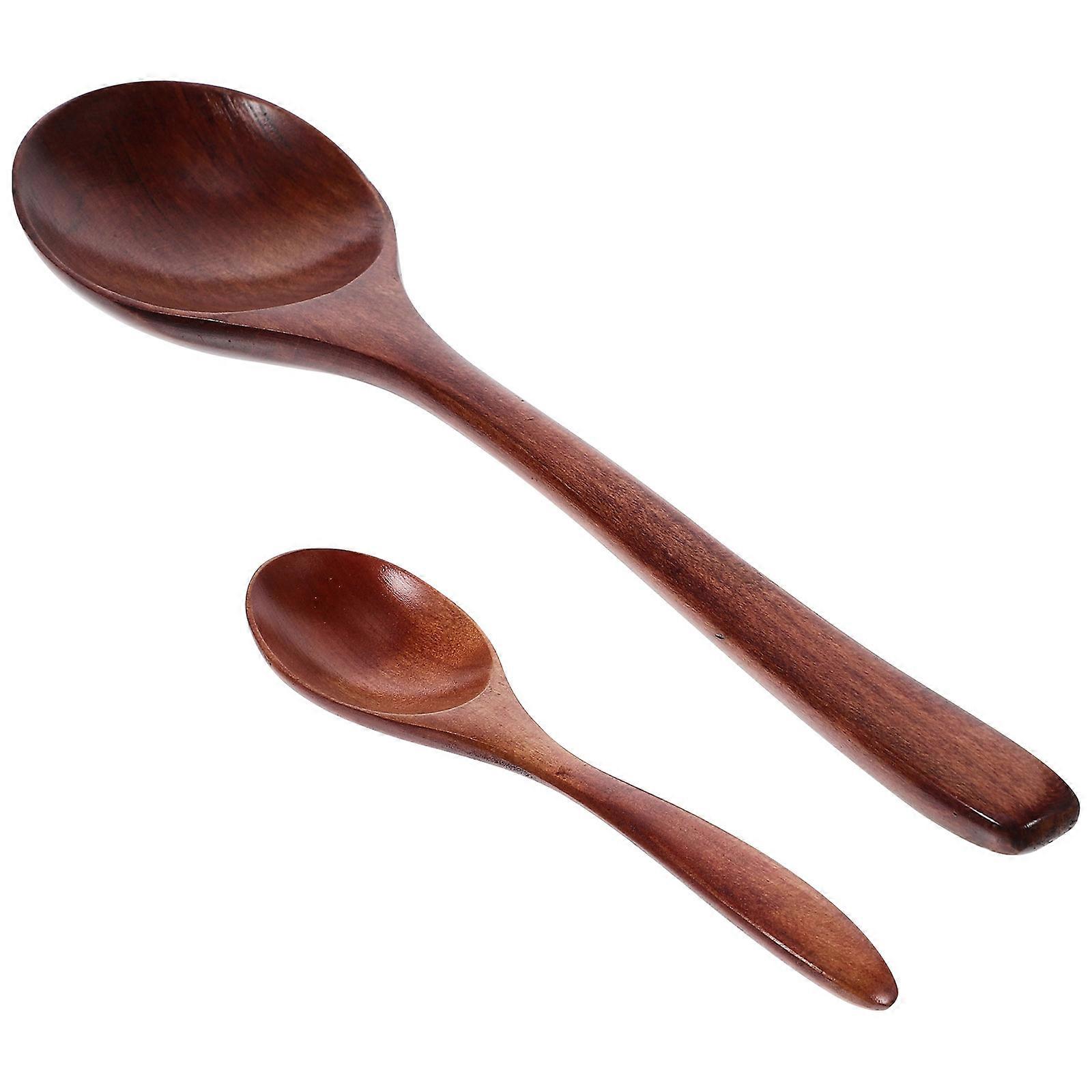 2Pcs Wooden Spoons Practical Dessert Scoops Reusable Salad Spoons Light Brown for Home