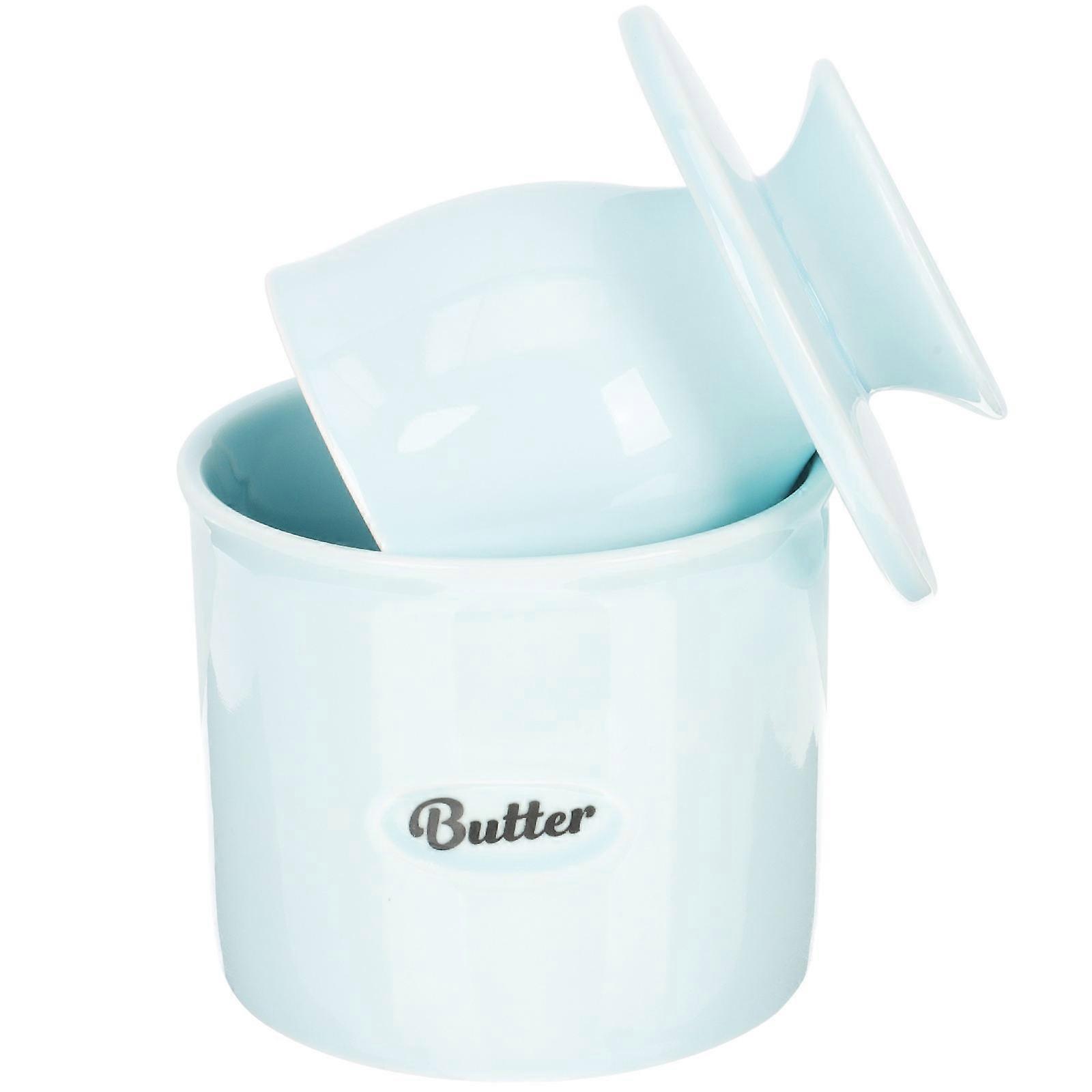 Skyblue Ceramic Butter Crock with Lid for Storage in Kitchen Multipurpose Keeps Food Fresh