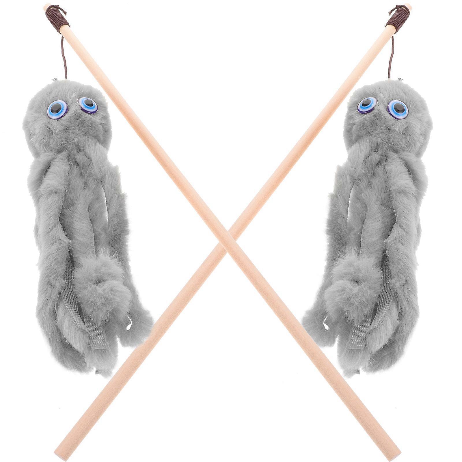 2pcs Interactive Cat Wand Teaser Funny Octopus Stick Durable Plaything for Engaging Play and Bonding with Indoor Kittens